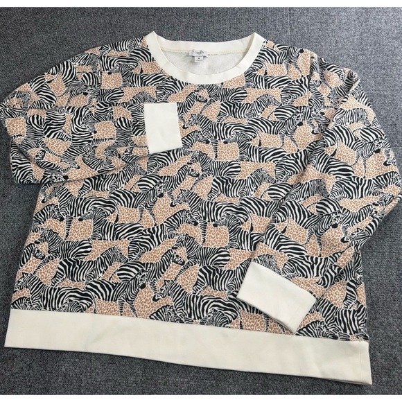J.Crew Re-Imagined Zebra Leopard Print Sweatshirt Crew Neck Cotton Top M - Picture 2 of 8